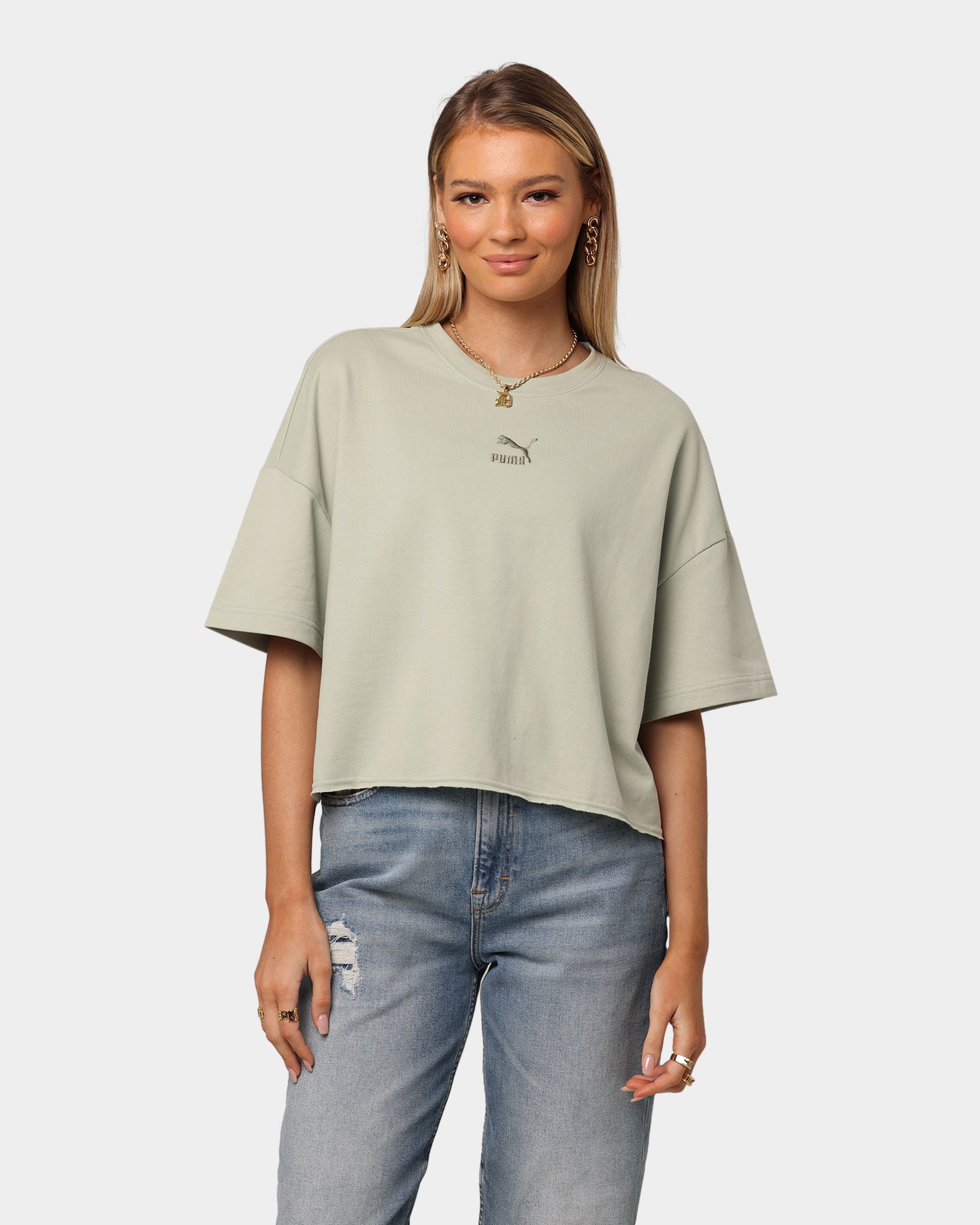 Puma Women's Classic Raw Edge Crew T-Shirt Desert Sage