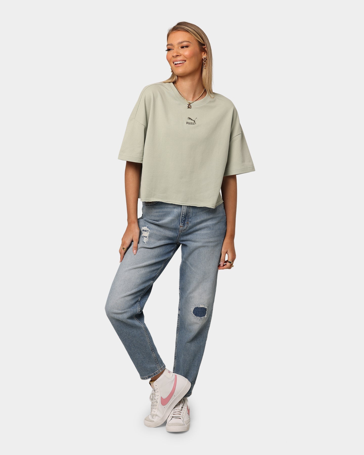 Puma Women's Classic Raw Edge Crew T-Shirt Desert Sage