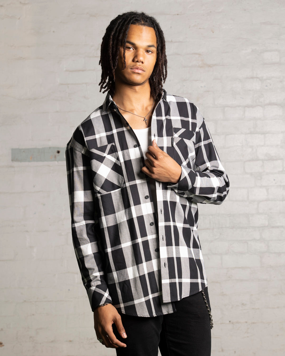 Saint Morta Mulberry Long Sleeve Flannel Shirt Black/White