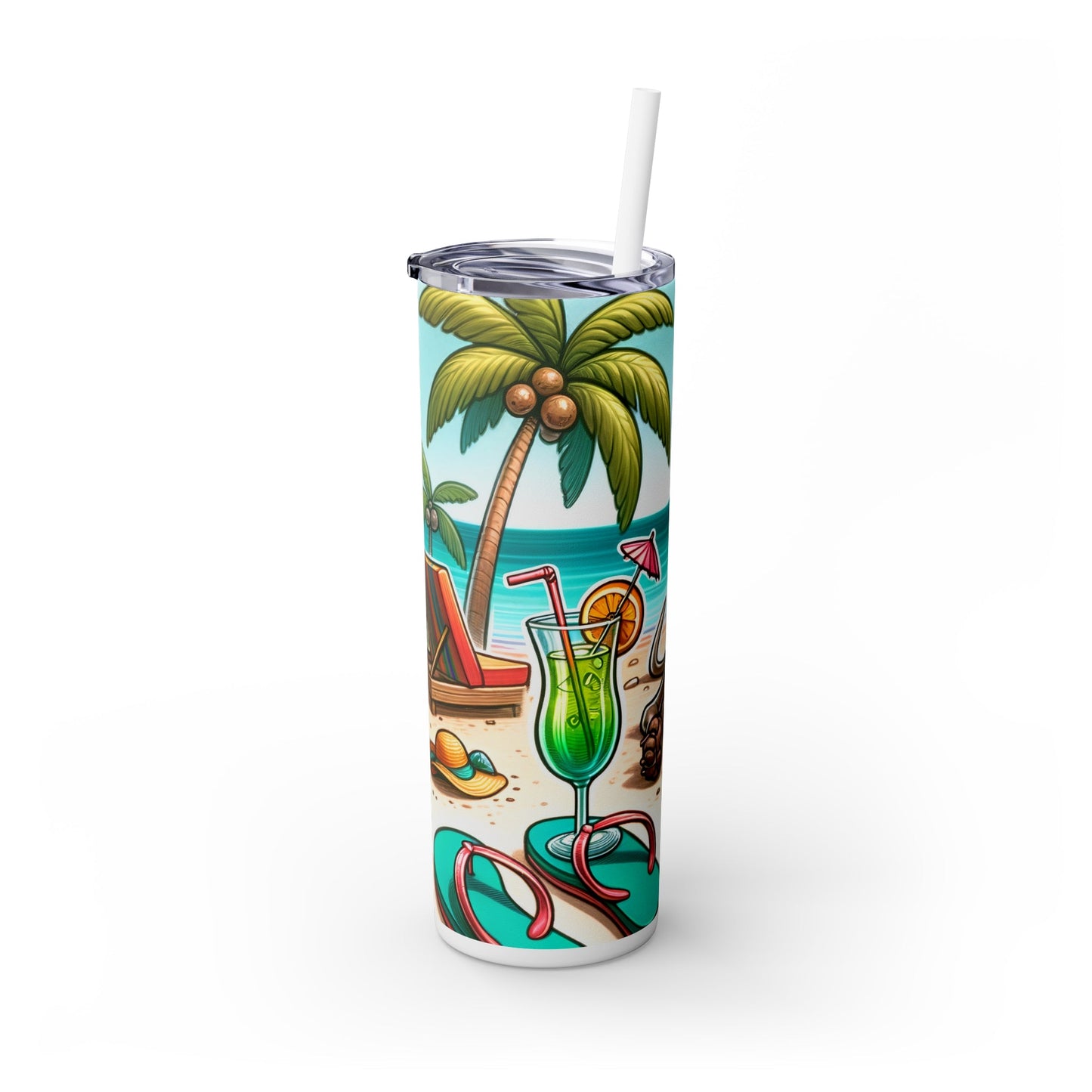 Skinny Tumbler with Straw, 20oz, Dog on Beach, Weimaraner, awd-1251