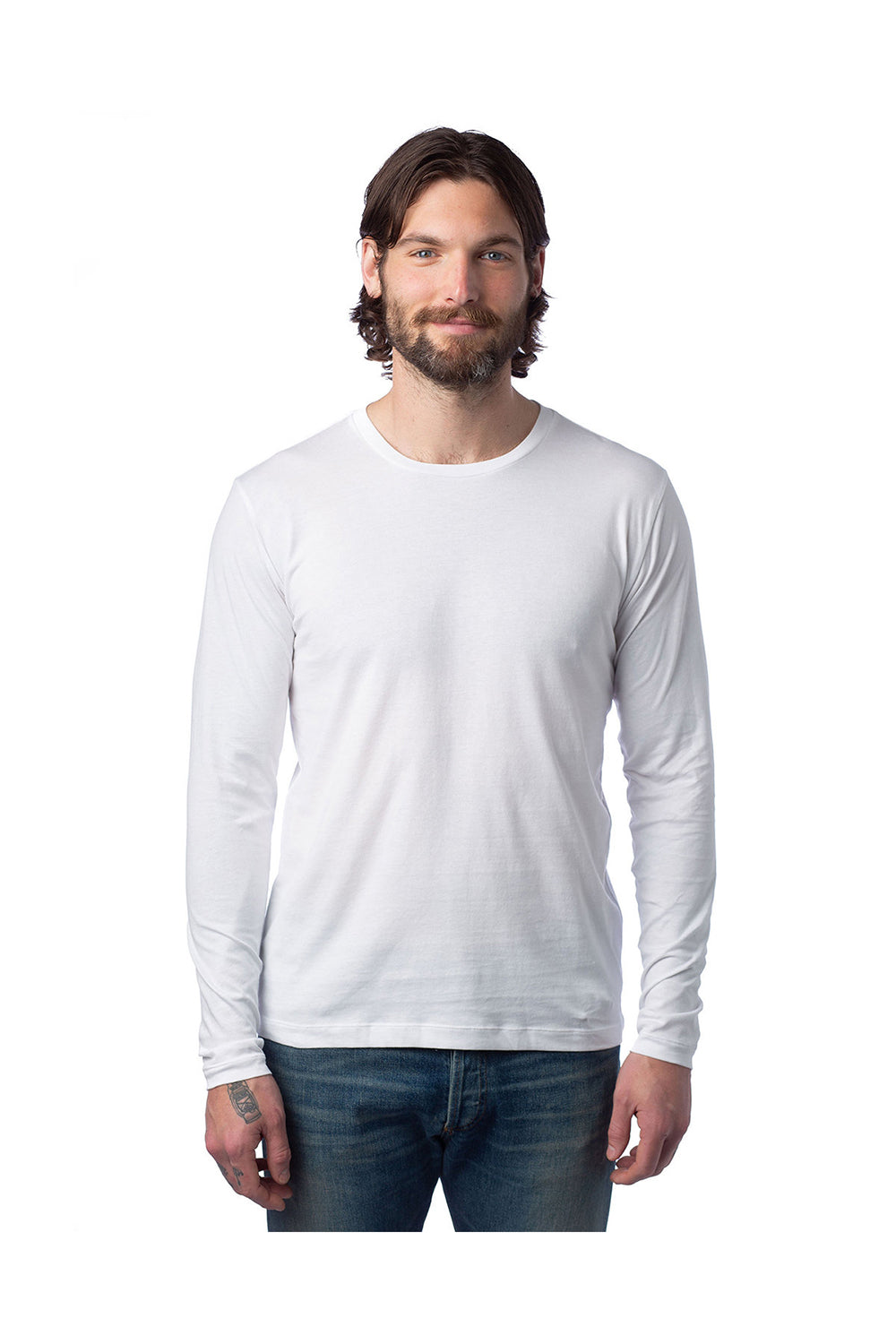 Alternative Mens Go-To Long Sleeve Crewneck T-Shirt - White