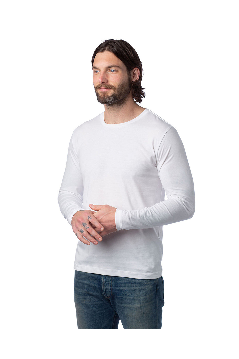 Alternative Mens Go-To Long Sleeve Crewneck T-Shirt - White