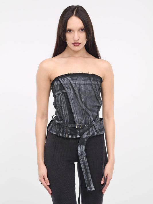 Trompe L'oeil Denim Tube Top (1704812-BLACK-WHITE)