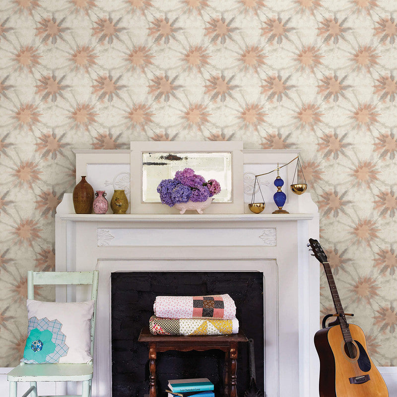 Starburst Wallpaper in Apricot/Grey