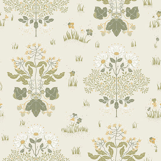 Sample Elda Olive Delicate Daises Wallpaper