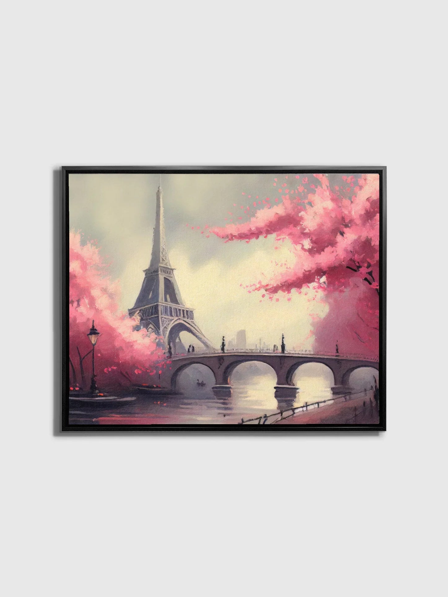 Eiffel Tower Painting With Pink Flowers Canvas- Frame Optional- Model #4836095