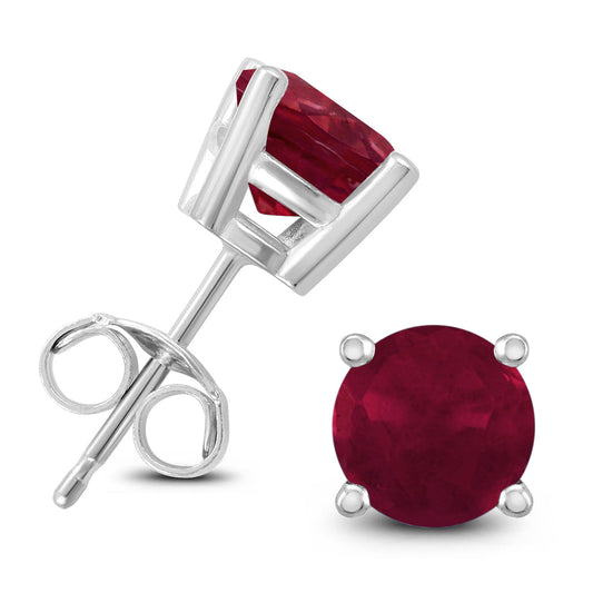 14K White Gold 5MM Round Ruby Earrings