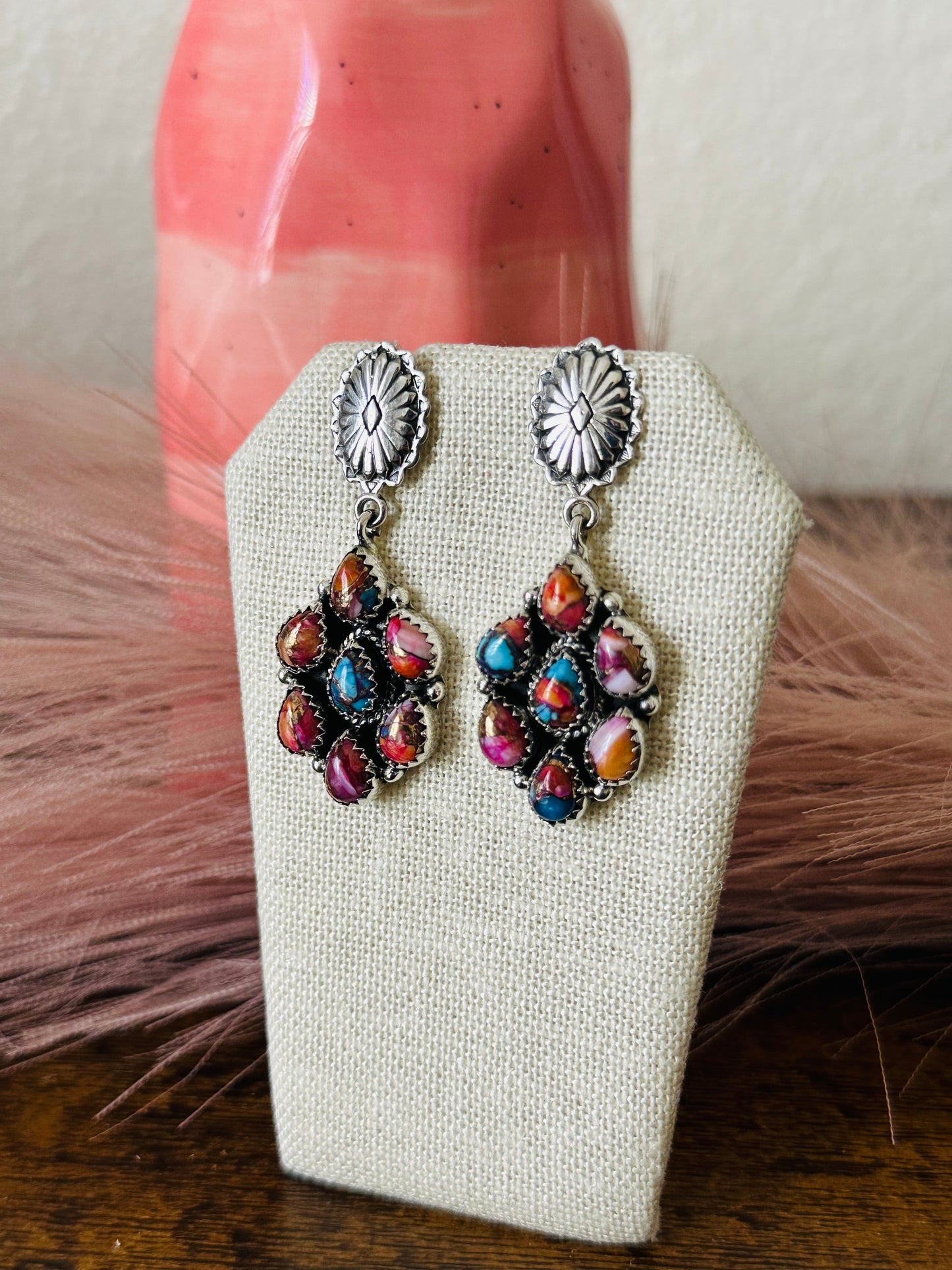 Southwest Handmade Mohave Turquoise & Sterling Silver Post Dangle Earrings