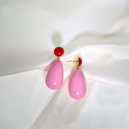 Drop Pink & Red Gold Plated Earrings