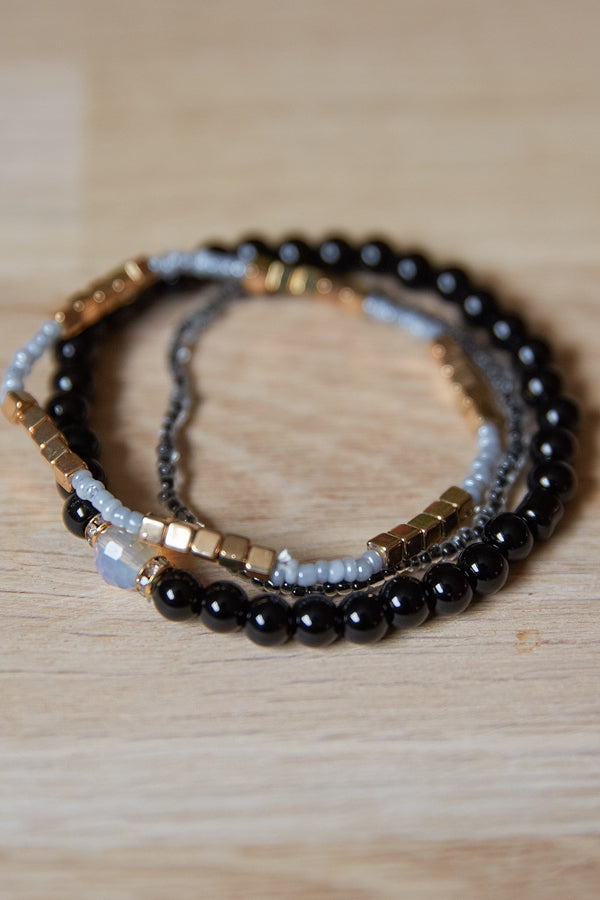 Winston Bracelet | Black mix | 3 Perlearmbånd fra Birdsong