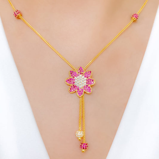 Fancy Pink + White Floral CZ Necklace