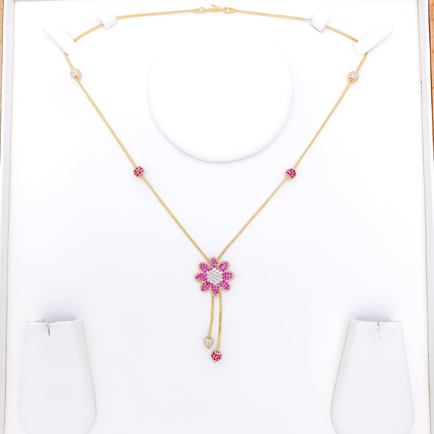 Fancy Pink + White Floral CZ Necklace