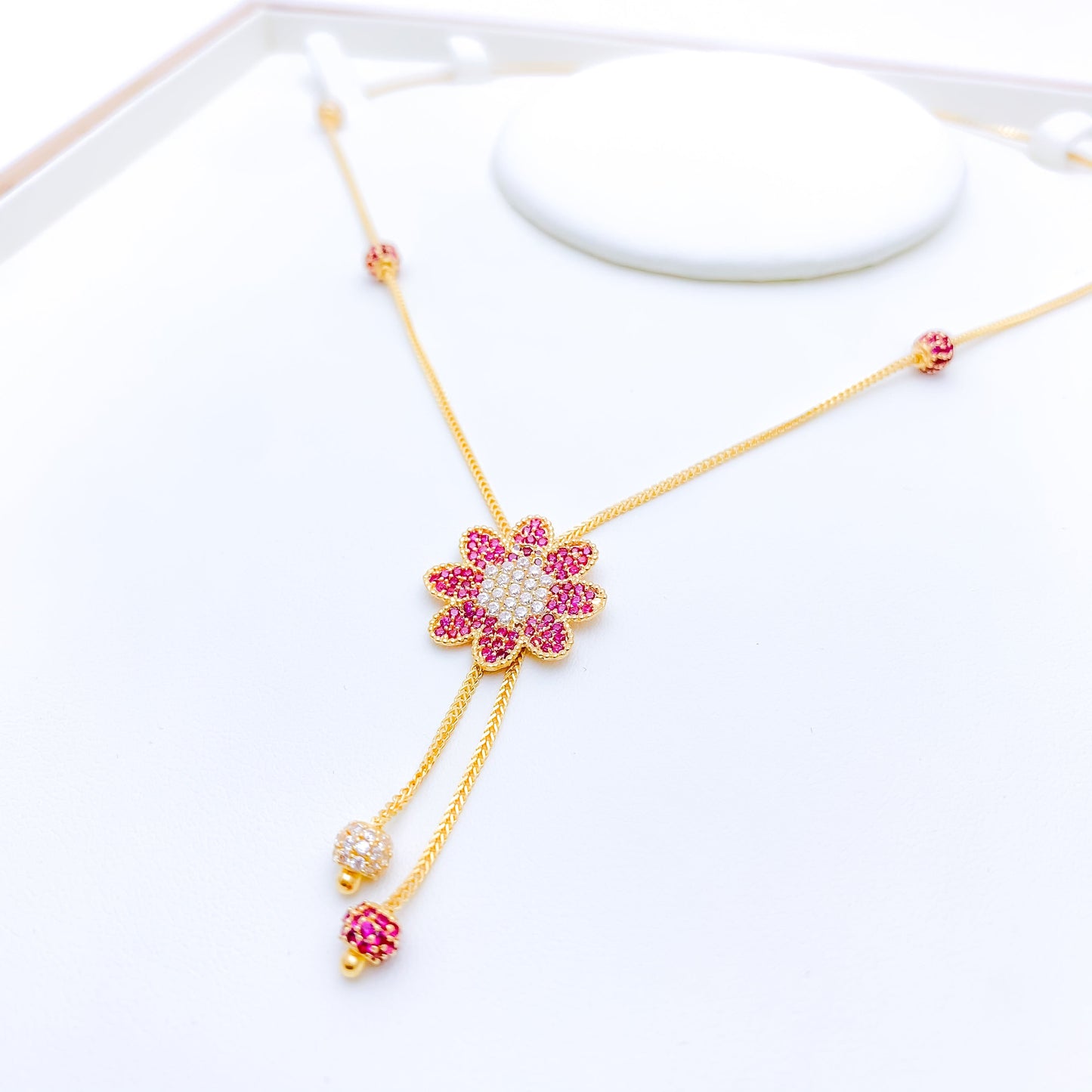 Fancy Pink + White Floral CZ Necklace