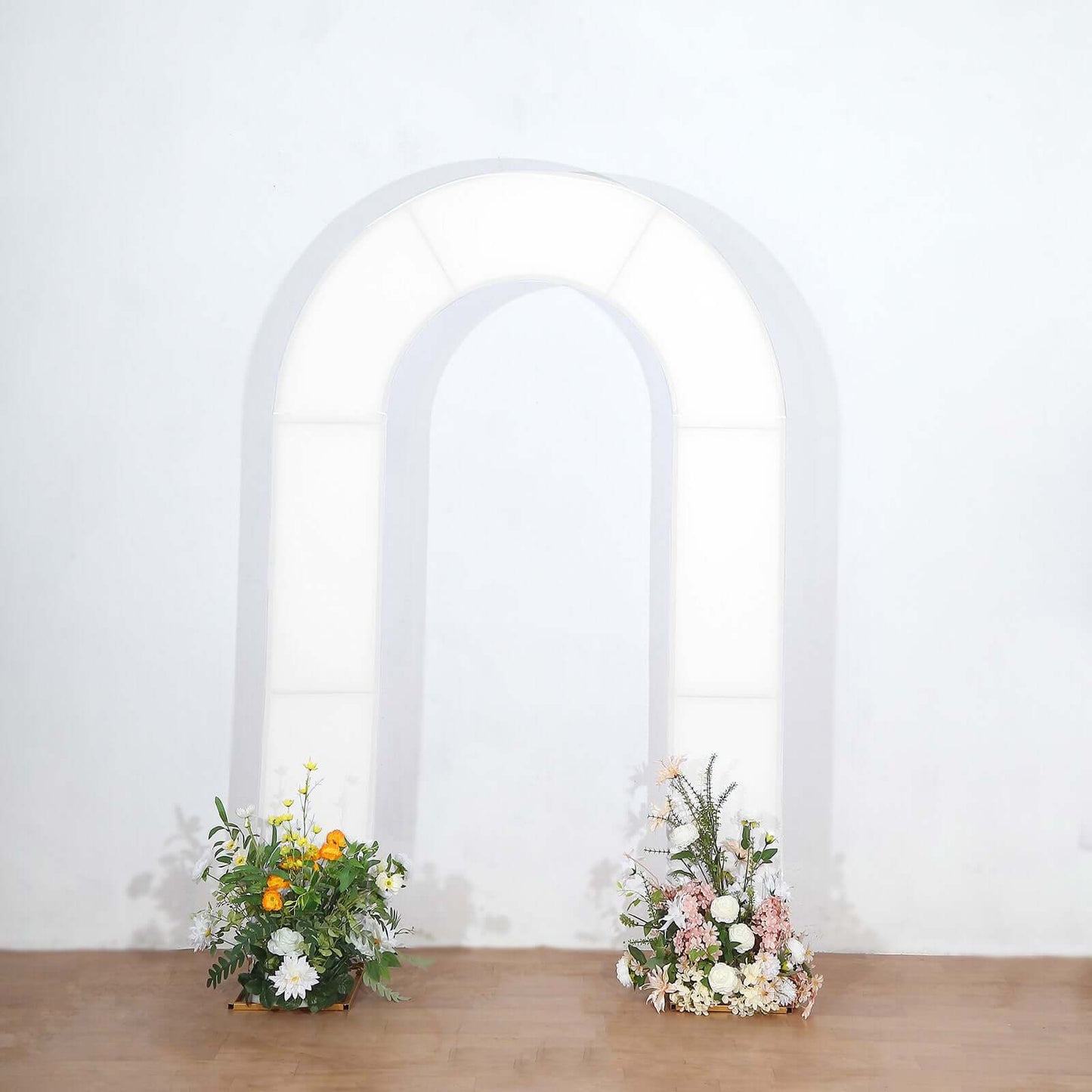 White Spandex Fitted Open Arch Backdrop Cover, Double-Sided U-Shaped Wedding Arch Slipcover 8ft