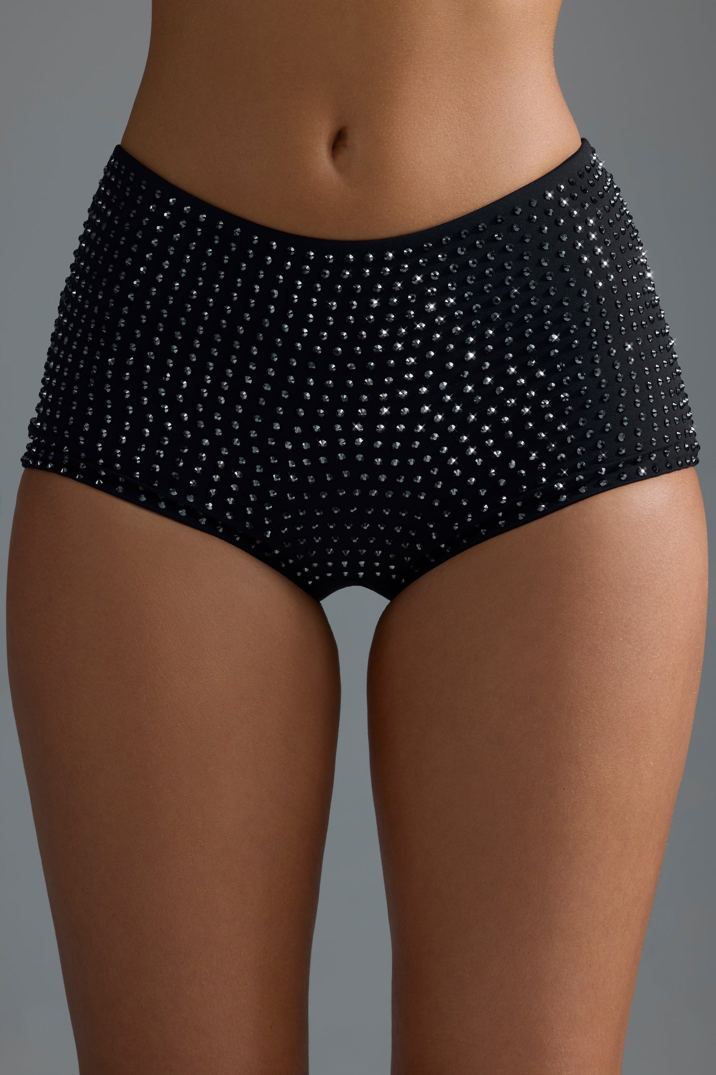 Embellished Mid-Rise Hot Pants in Black