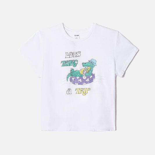 ReDone 50s Boxy Tee Lets Take A Trip - Optic White