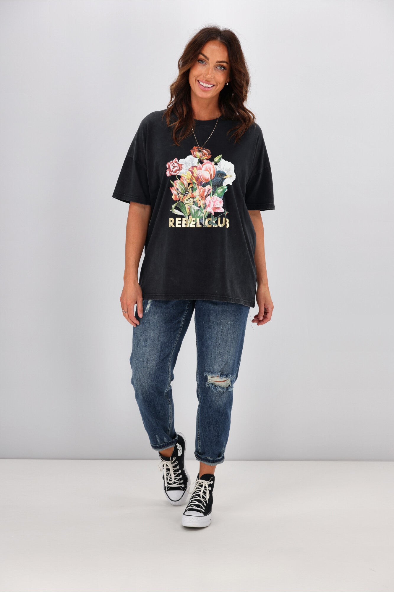 Rebel Club By Shine On Bloom Bunch Boyfriend Tee Acid Black