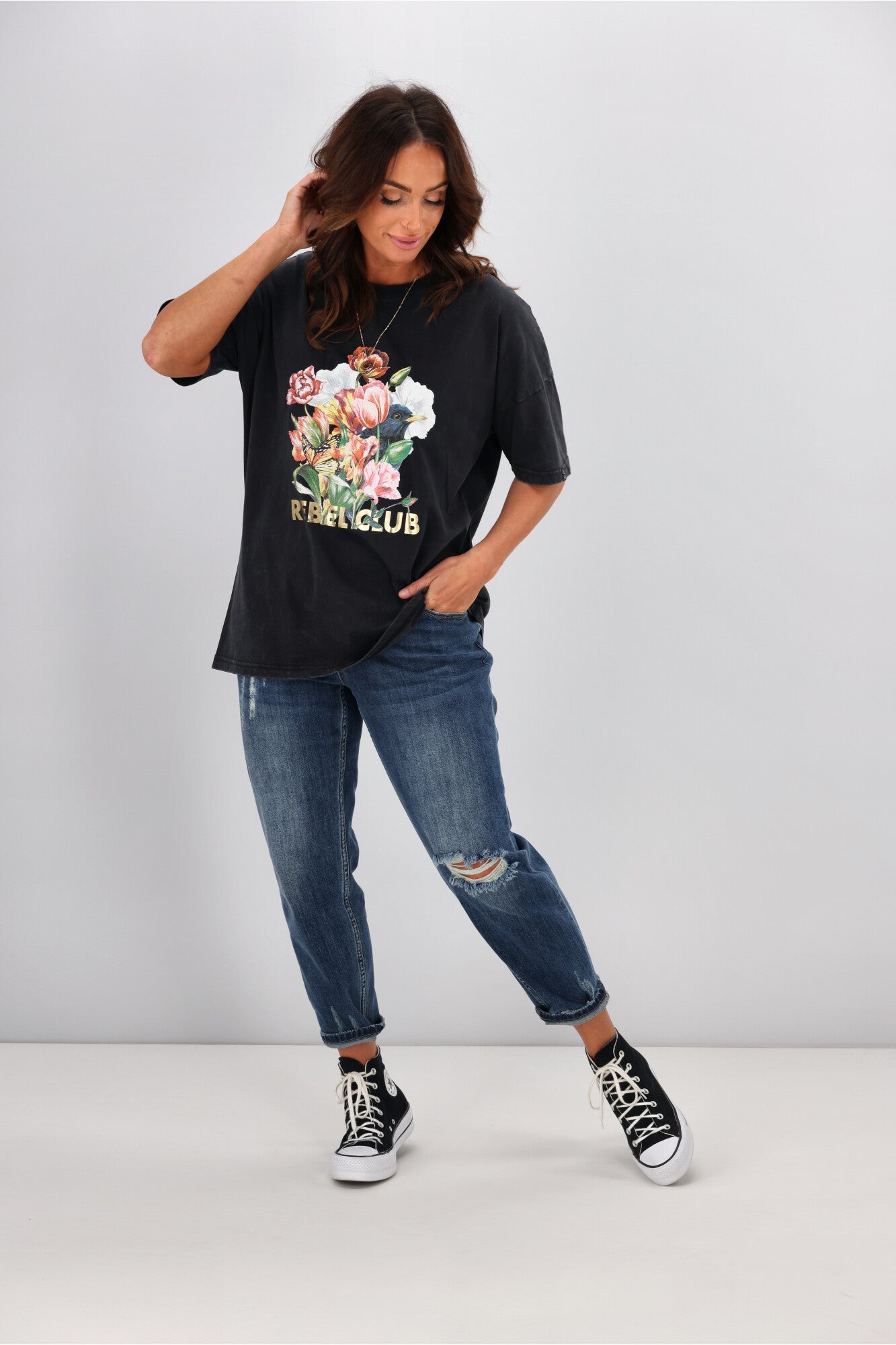 Rebel Club By Shine On Bloom Bunch Boyfriend Tee Acid Black