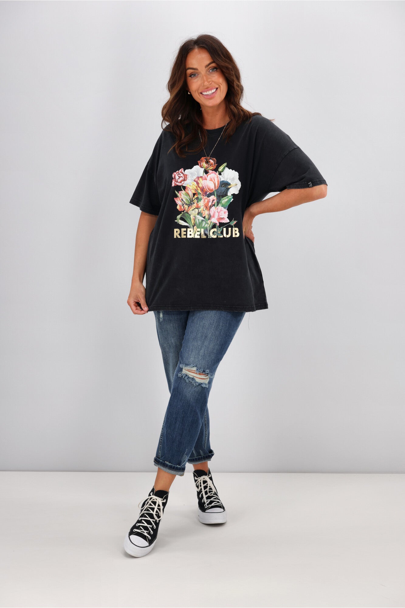 Rebel Club By Shine On Bloom Bunch Boyfriend Tee Acid Black