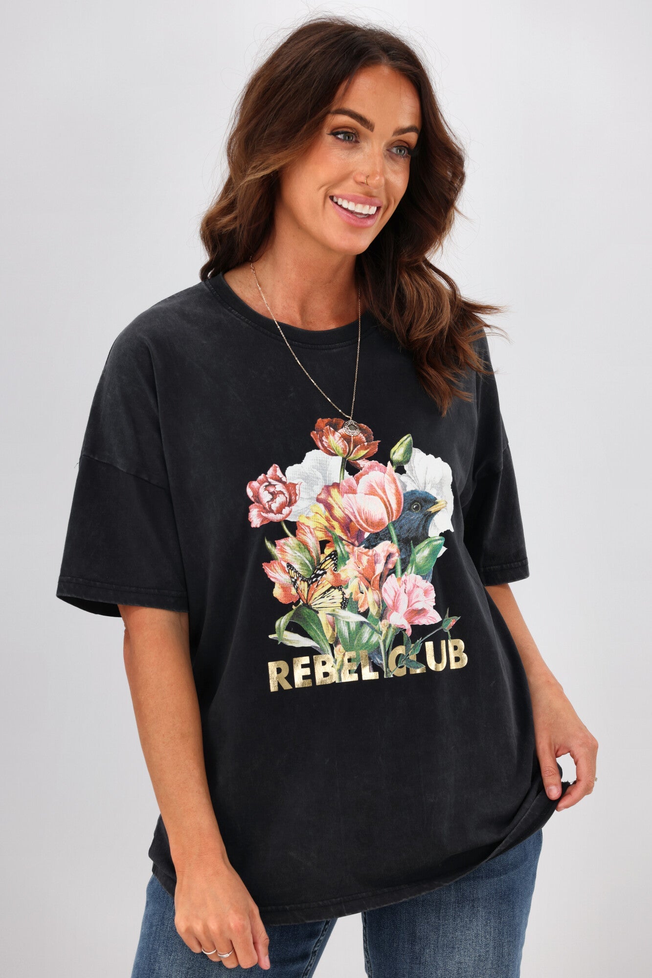 Rebel Club By Shine On Bloom Bunch Boyfriend Tee Acid Black