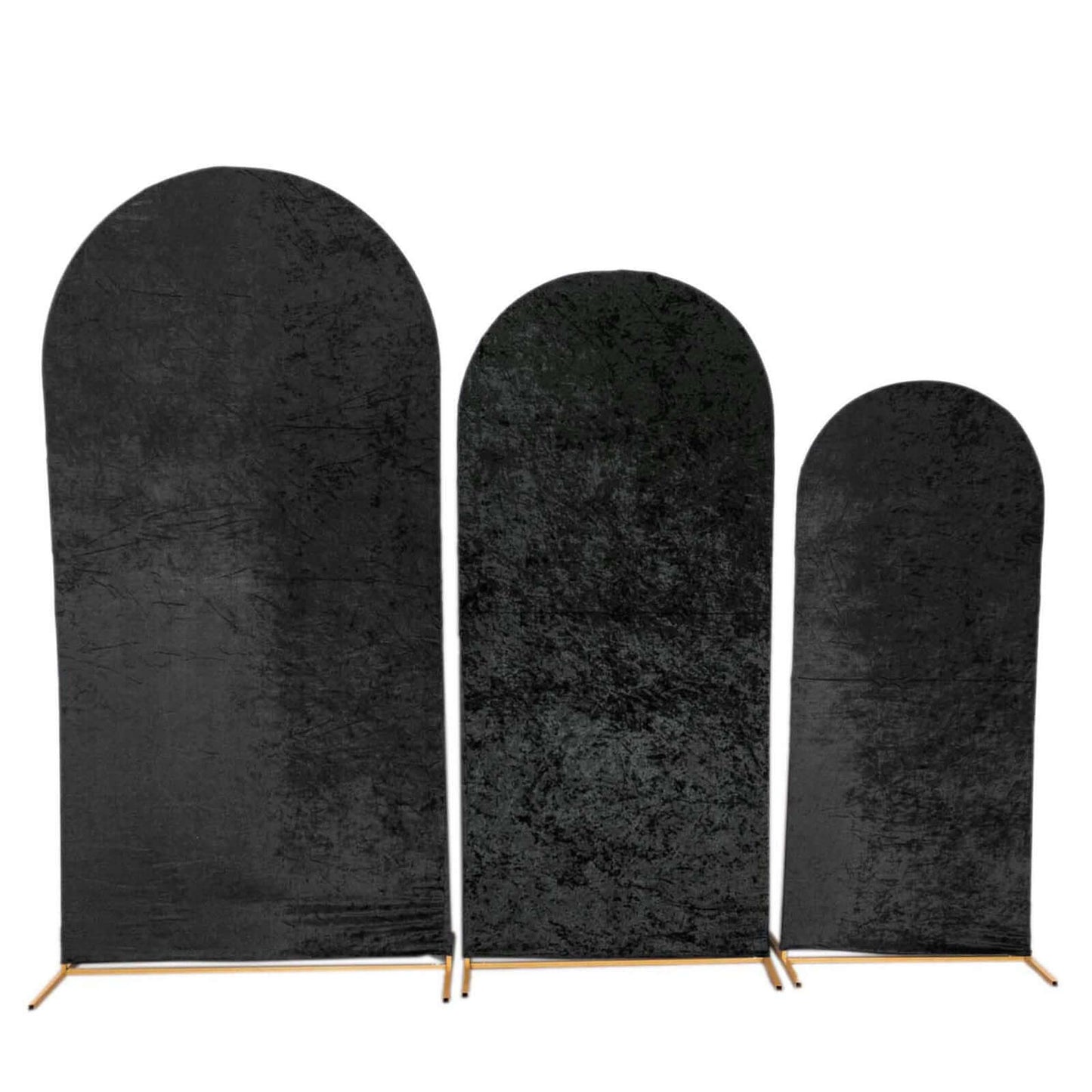 Set of 3 Black Crushed Velvet Chiara Wedding Arch Covers For Round Top Backdrop Stands 5ft, 6ft, 7ft