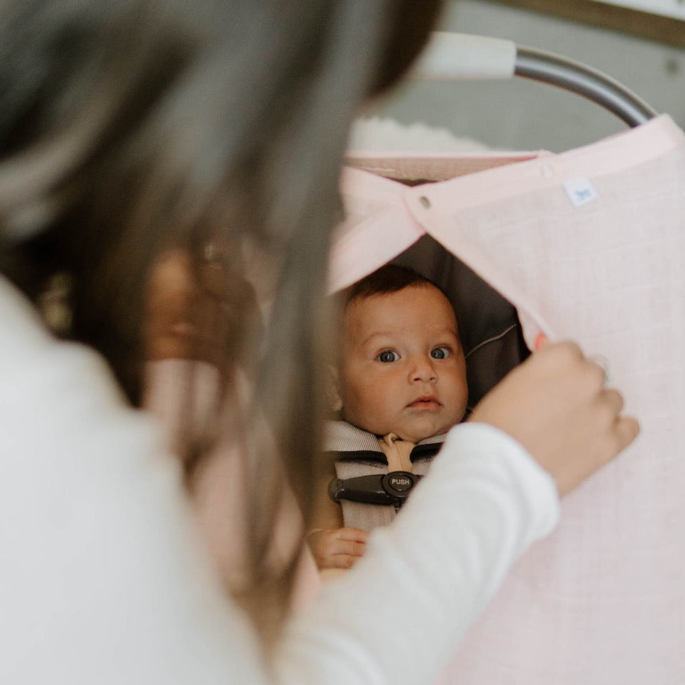 Cotton Muslin Car Seat Canopy - Rose Petal