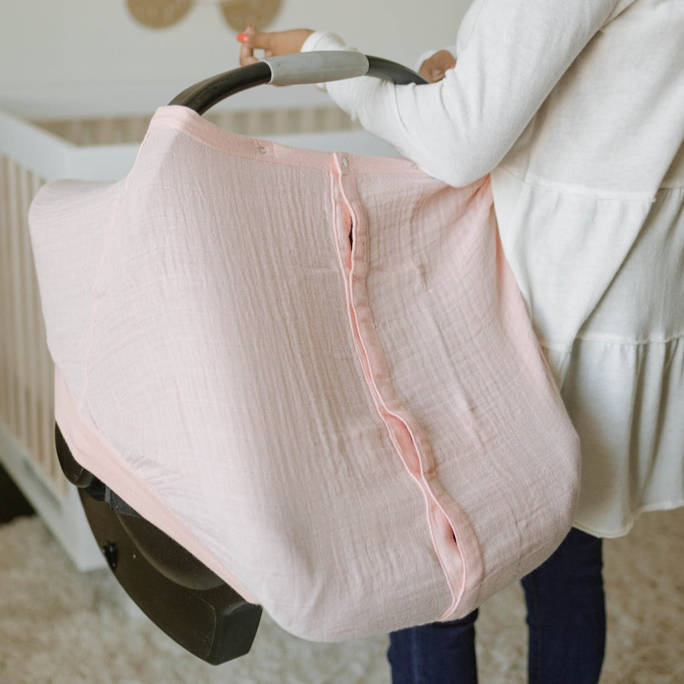 Cotton Muslin Car Seat Canopy - Rose Petal