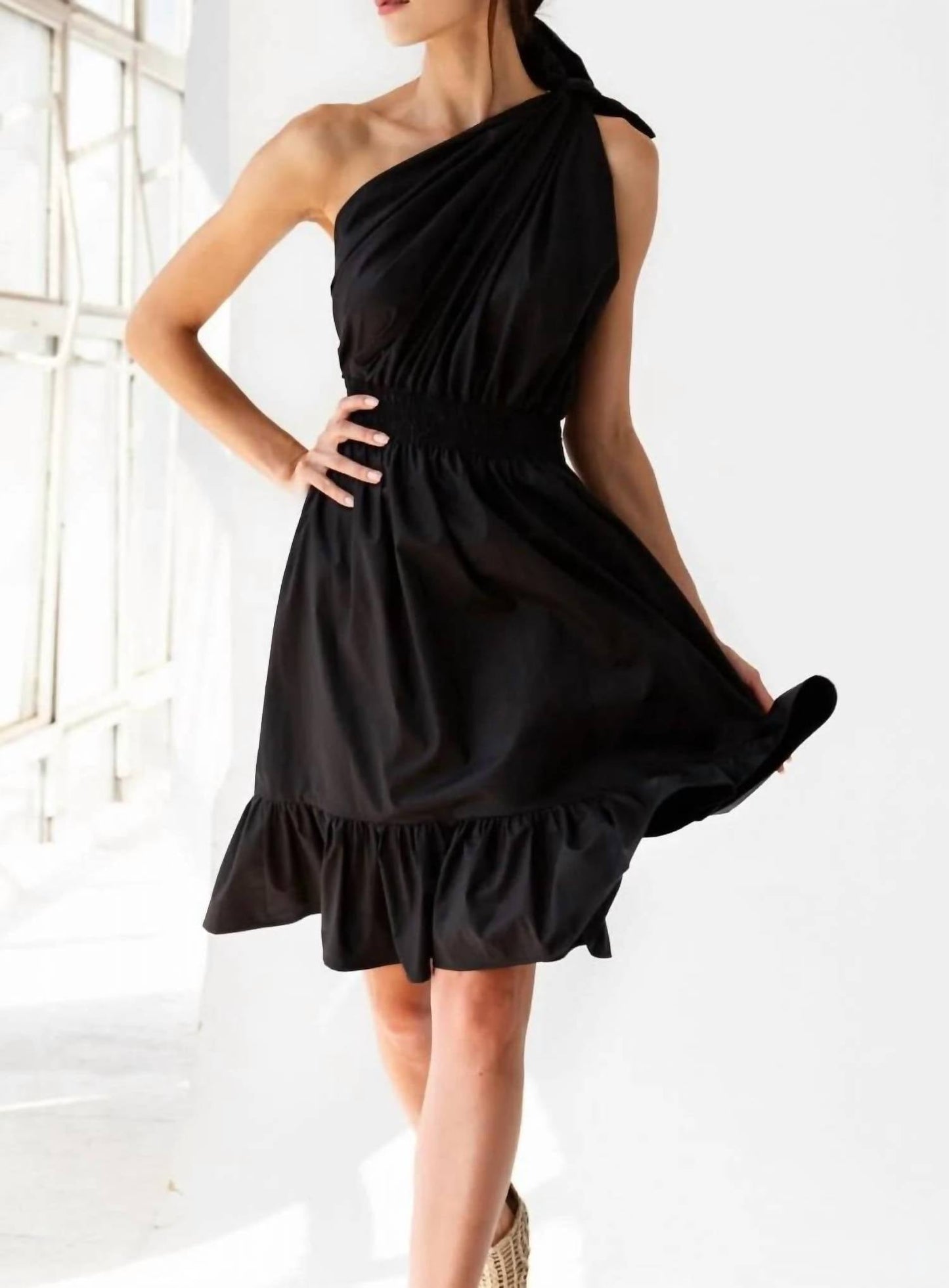 Demi One Shoulder Dress in Black