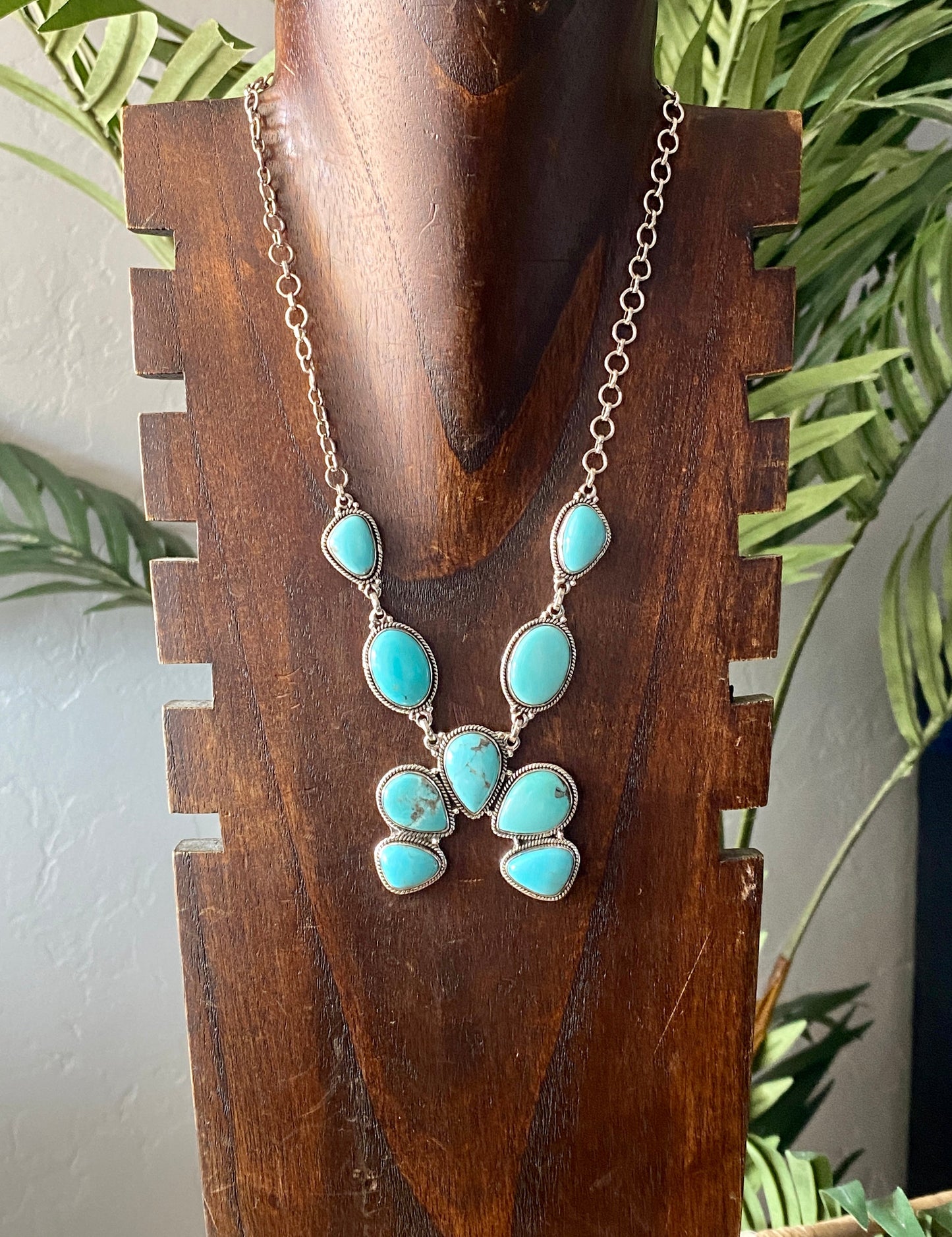 Southwest Handmade Kingman Turquoise & Sterling Silver Cluster Naja Necklace