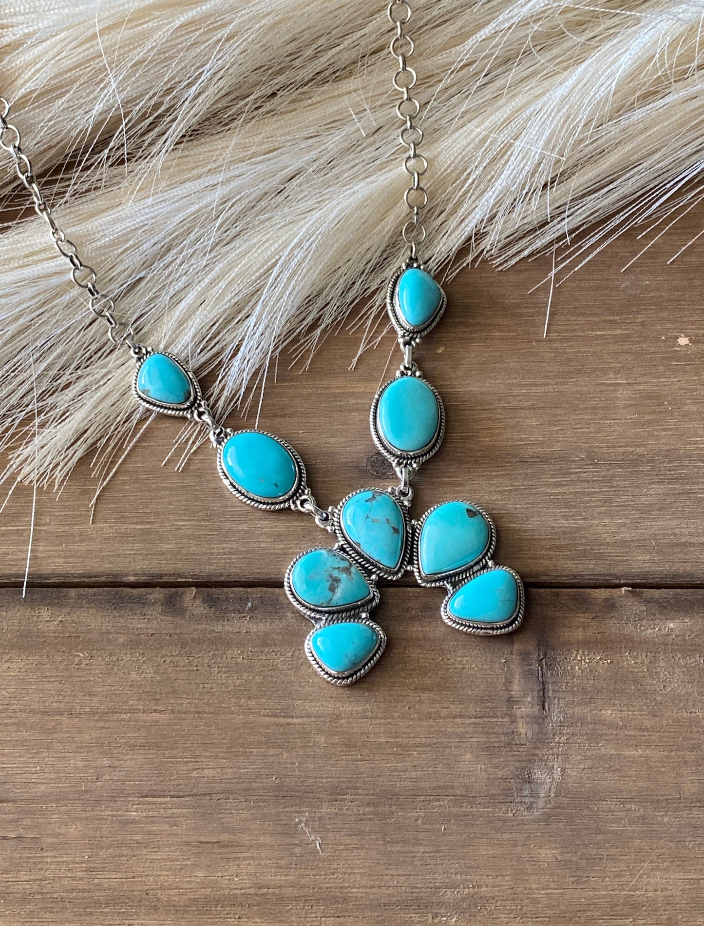 Southwest Handmade Kingman Turquoise & Sterling Silver Cluster Naja Necklace