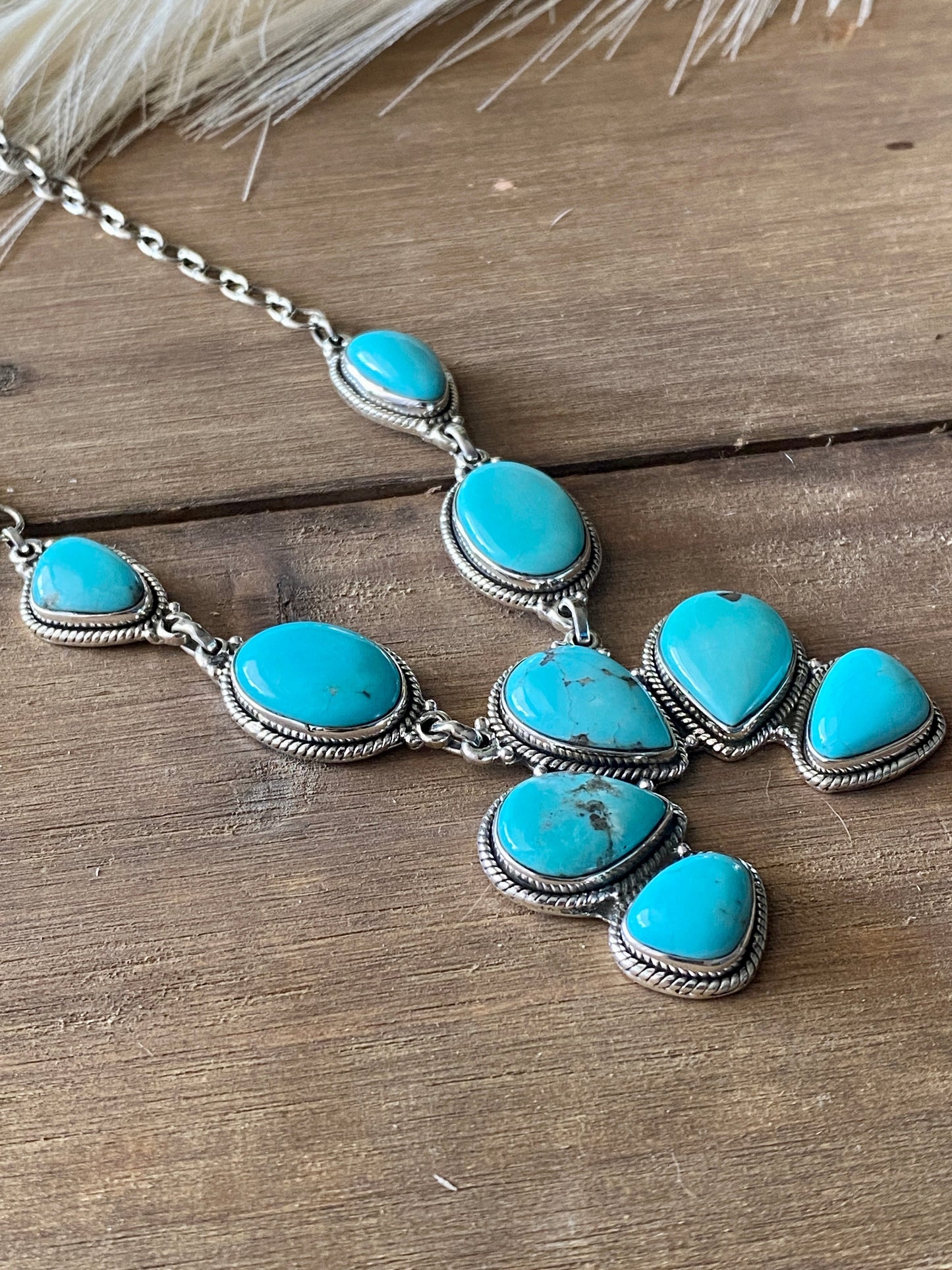 Southwest Handmade Kingman Turquoise & Sterling Silver Cluster Naja Necklace