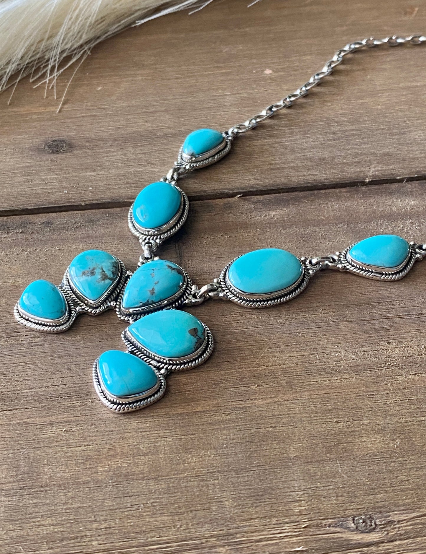 Southwest Handmade Kingman Turquoise & Sterling Silver Cluster Naja Necklace