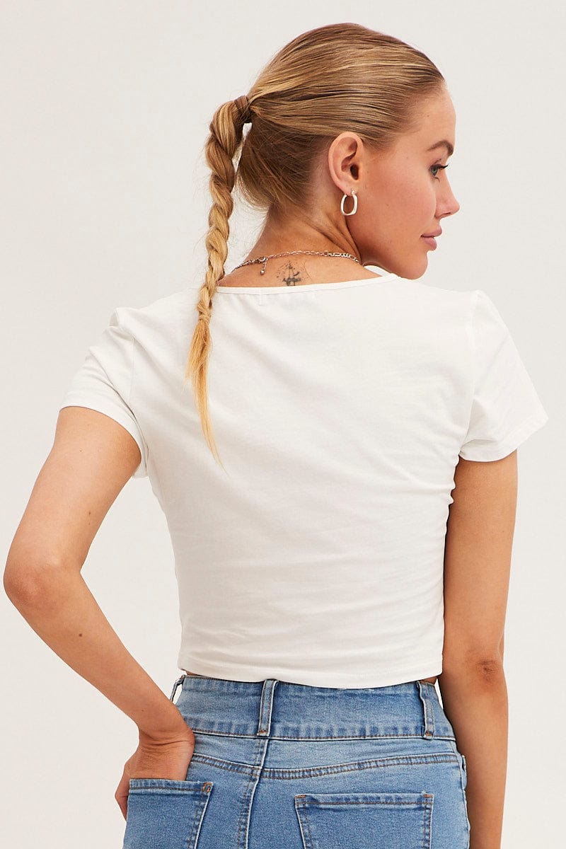 White T Shirt Short Sleeve Crop Cotton