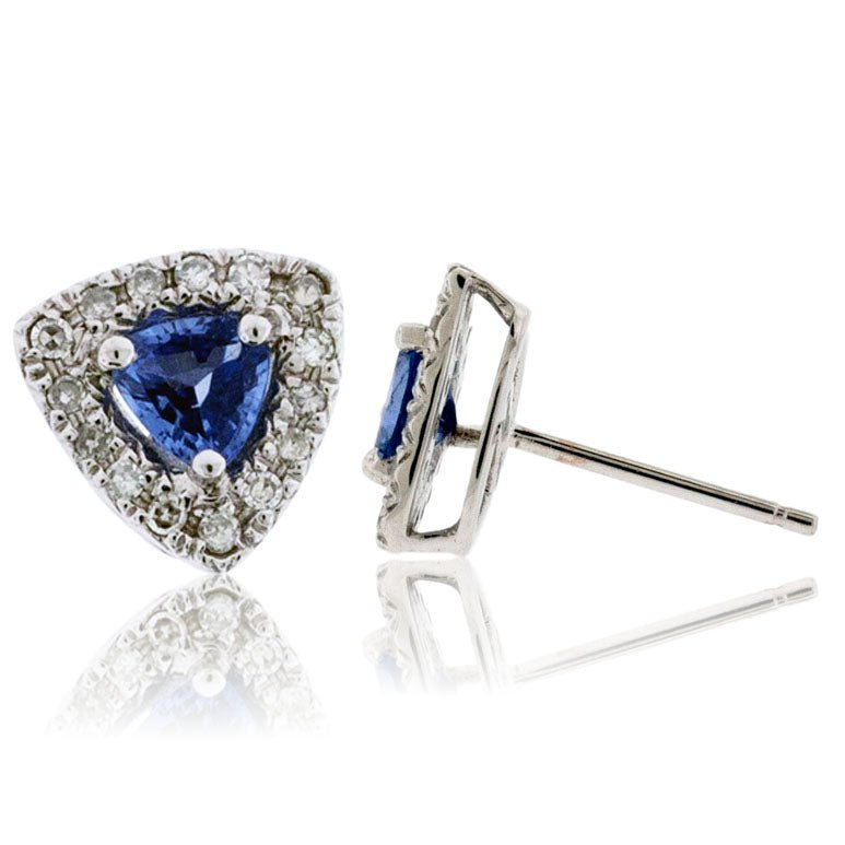 Trillion Blue Sapphire and Diamond Stud Earrings