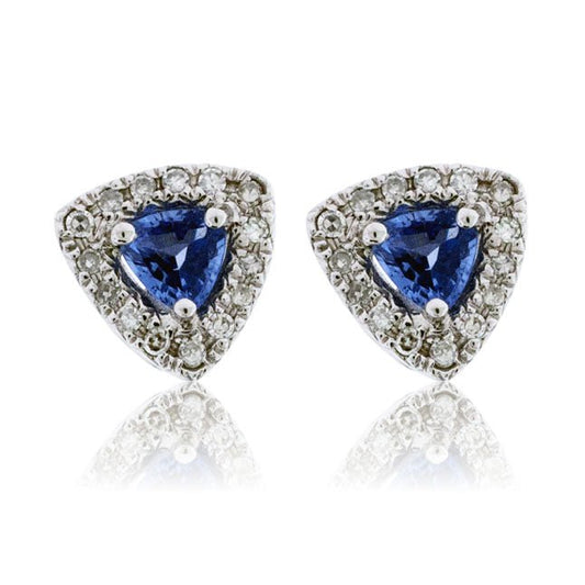 Trillion Blue Sapphire and Diamond Stud Earrings